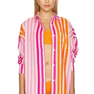 Beach Riot Vibrant Pink and Orange Striped Shirt
